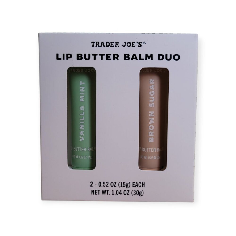 Trader Joes Lip Butter Balm Duo Vanilla Mint Brown Sugar Glossy Hydration NWT